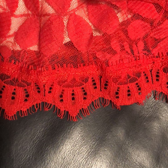 Free People Red Floral Lace Mesh Dress size 8 - Picture 9 of 16